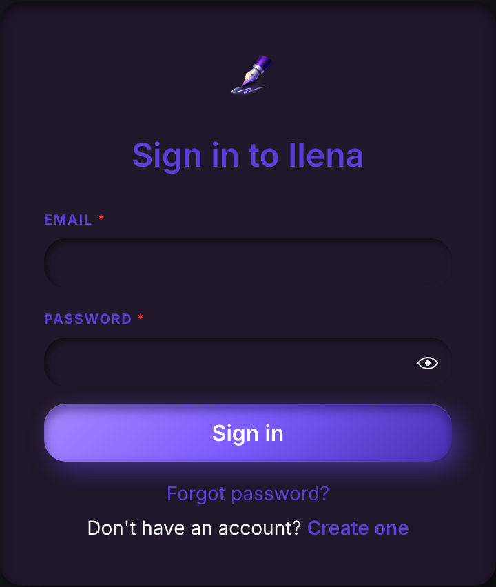 The sign-in page, with email and password fields, a Sign in button, a Forgot password link, and a link to create an account