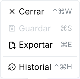 El menú Obra con Exportar habilitado una vez hay una obra abierta