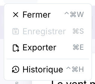 Le menu Œuvre avec Exporter activé une fois une œuvre ouverte